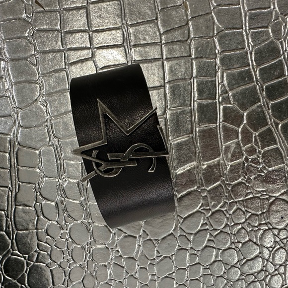 Yves Saint Laurent Black Leather Cuff Bracelet - Picture 4 of 8